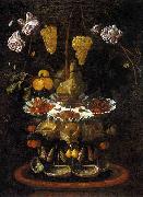 Juan de Espinosa A fountain of grape vines, roses and apples in a conch shell oil on canvas